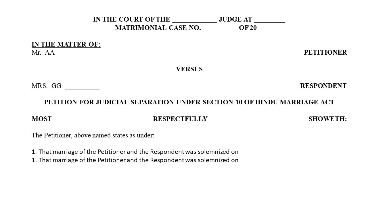 Format of Petition under section 10 for Judicial Separation under HMA Image
