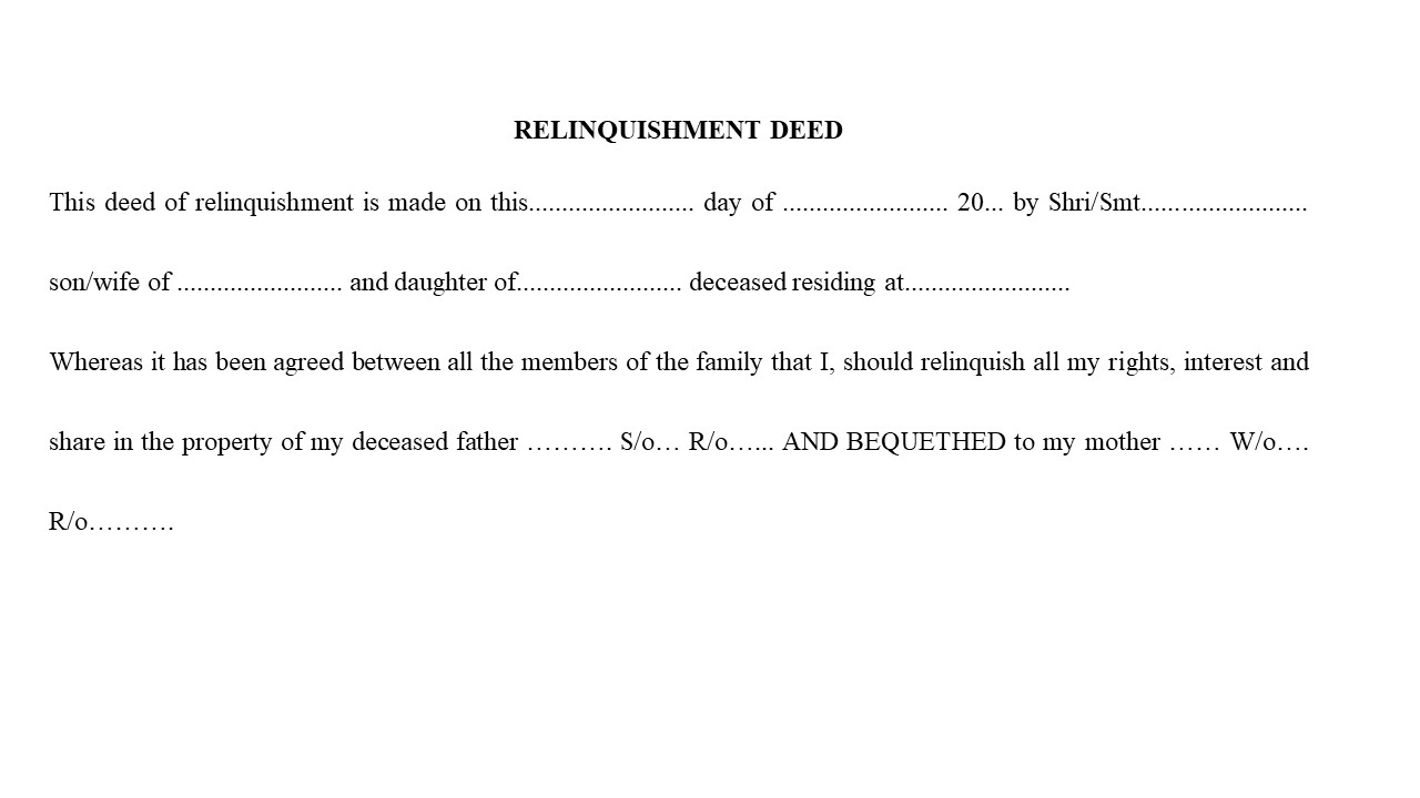 Format for Relinquishment Deed Image