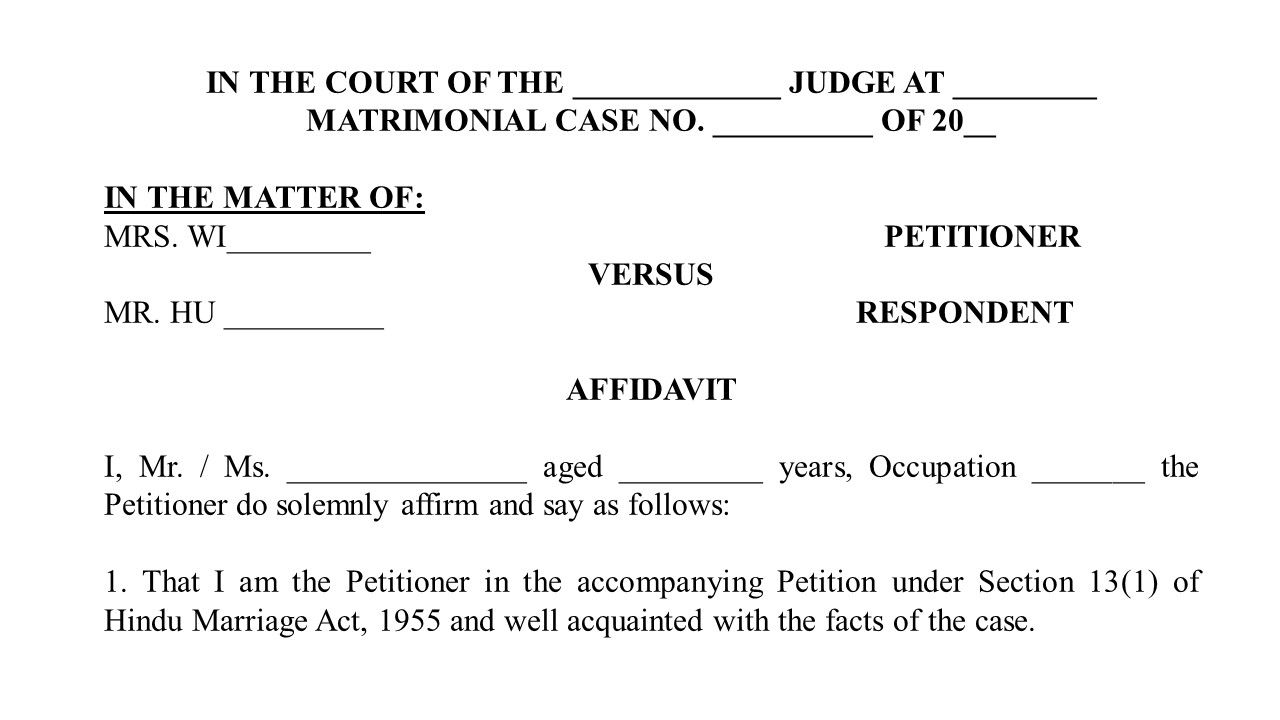 Format for Affidavit under Section 13(1) of Hindu Marriage Act, 1955 Image