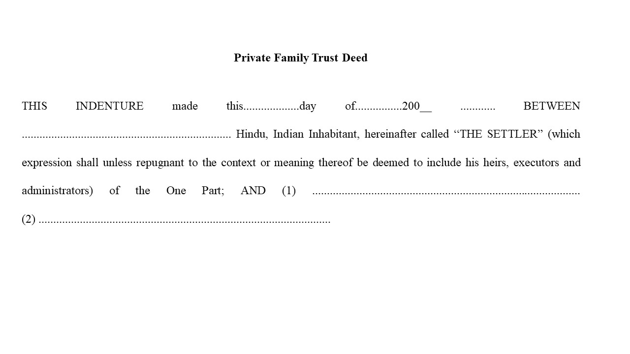Format for Private Family Trust Deed Image
