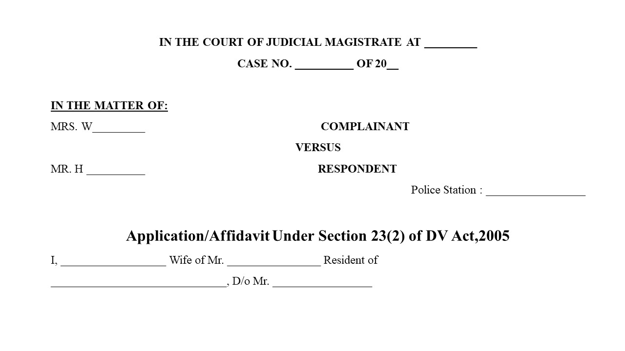 Format for Application/Affidavit Under Section 23(2) of DV Act,2005 Image