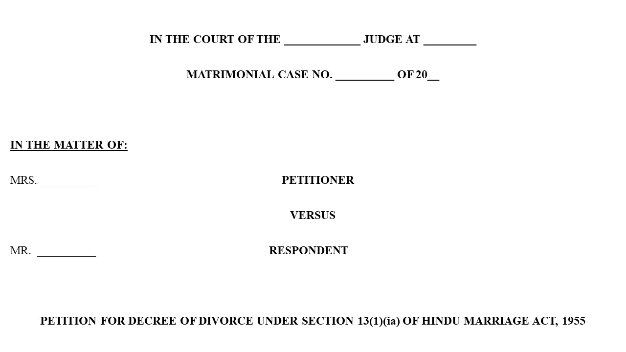 Format For Divorce Petition Under Section 13(1)(ia) HMA Cruelty Ground Image