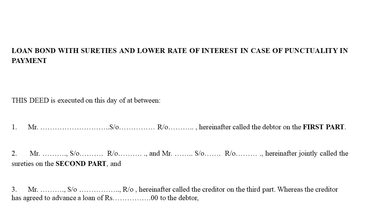  Format For Loan Bond with Sureties & Lower Rate of Interest in case of Punctuality in Payment Image