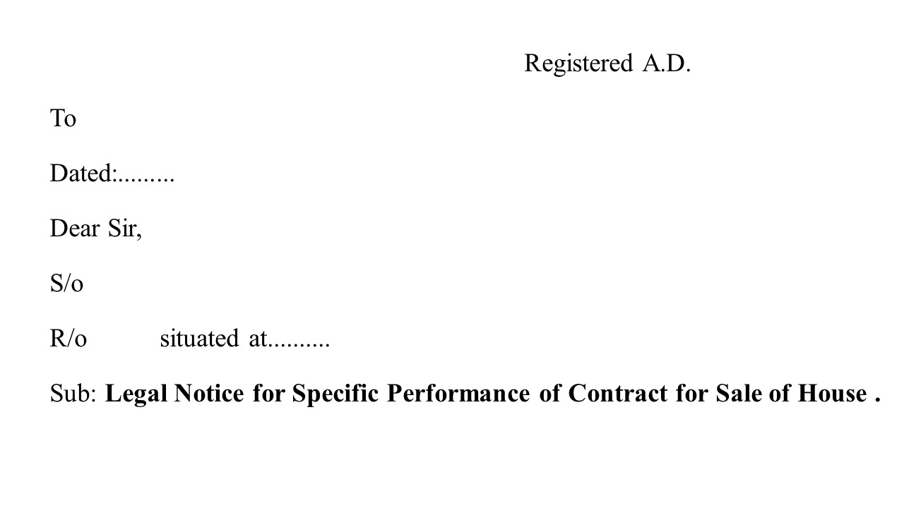 Format for Legal Notice Specific Performance of Contract Image