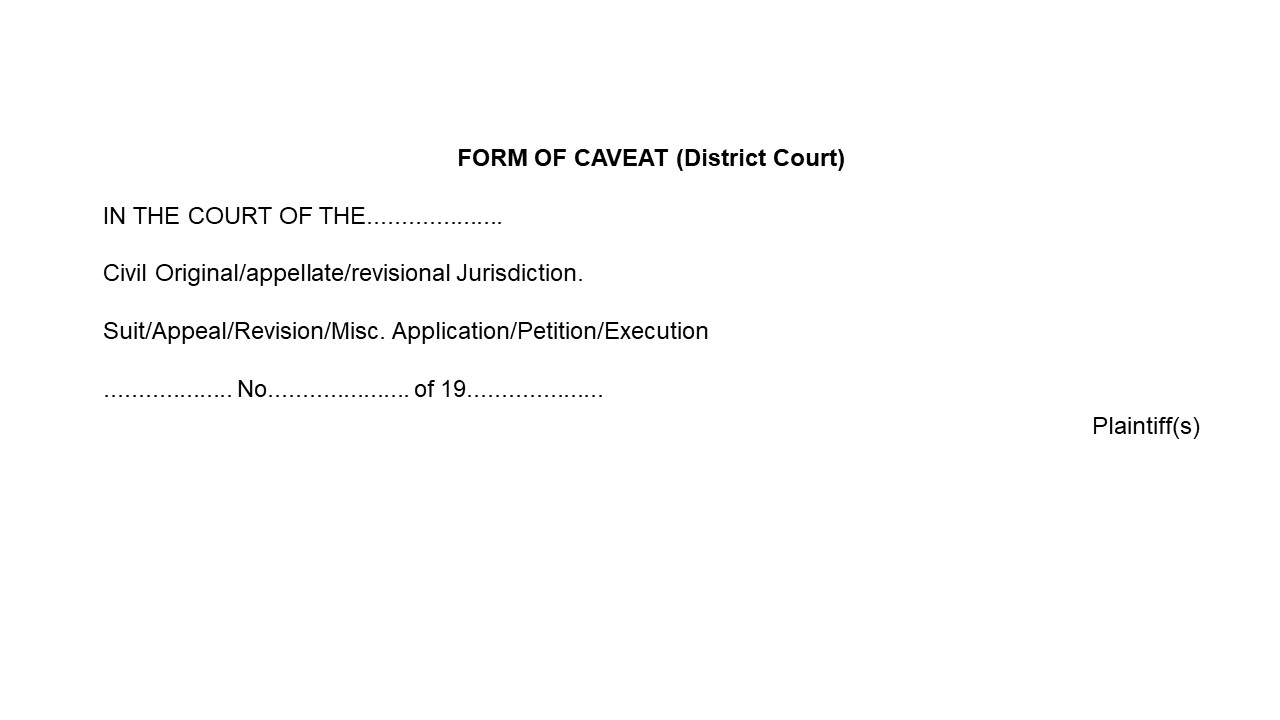 Format of District Court Caveat Form Image