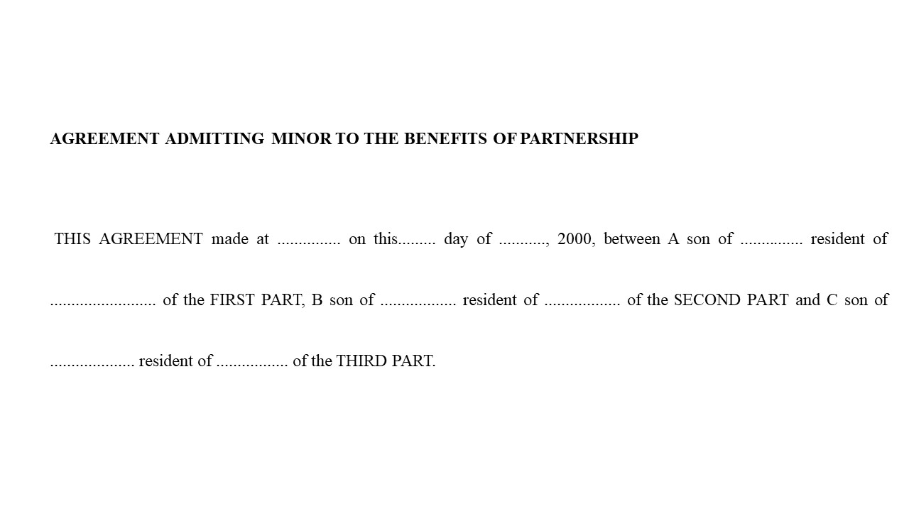  Format For Agreement to admit a Minor to Share Profits in Partnership Agreement Image
