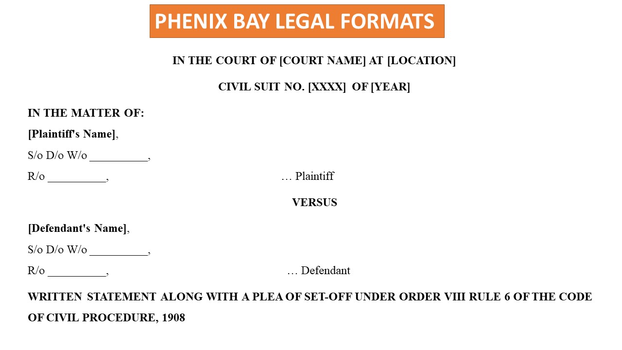 Format for Set Off under Order 8 Rule 6 of CPC Image