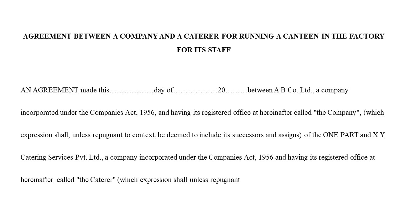  Format For Agreement between a Company and a Caterer for running a Canteen in the Factory for Its Staff Image