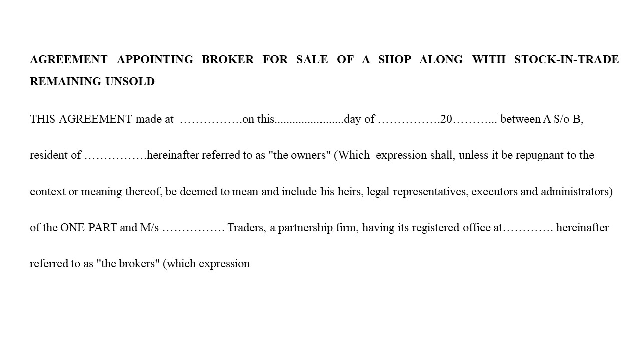  Format For Agreement to appoint a Broker for the Sale of Shop with Unsold Stocks Image