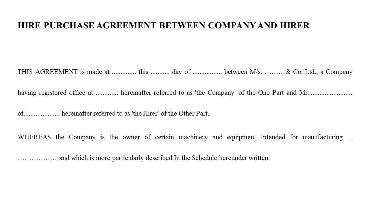  Format For Hire Purchase Agreement Between Company & Hirer Image