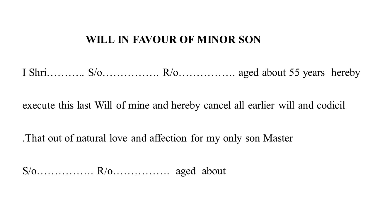 Format for Will in favour of Minor Son Image