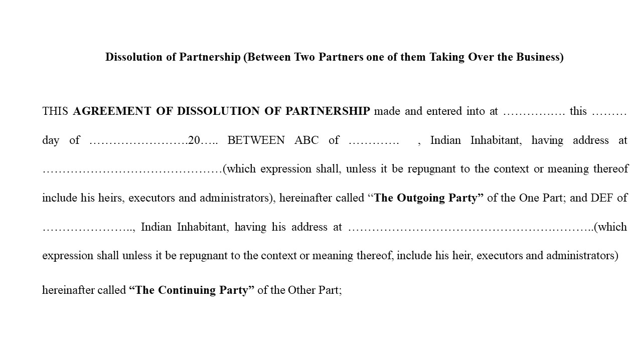 Format For Dissolution of Partnership  Image