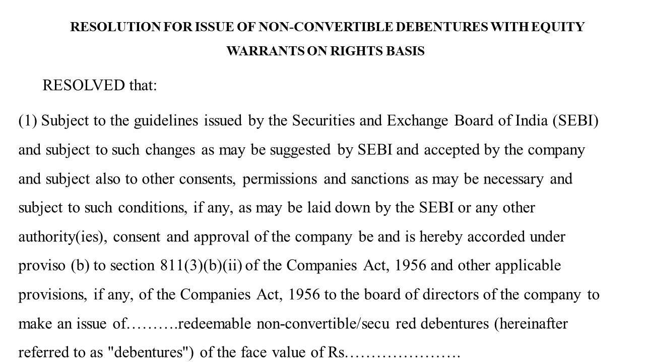  Format For Resolution for Issue of Non-Convertible Debenture Image