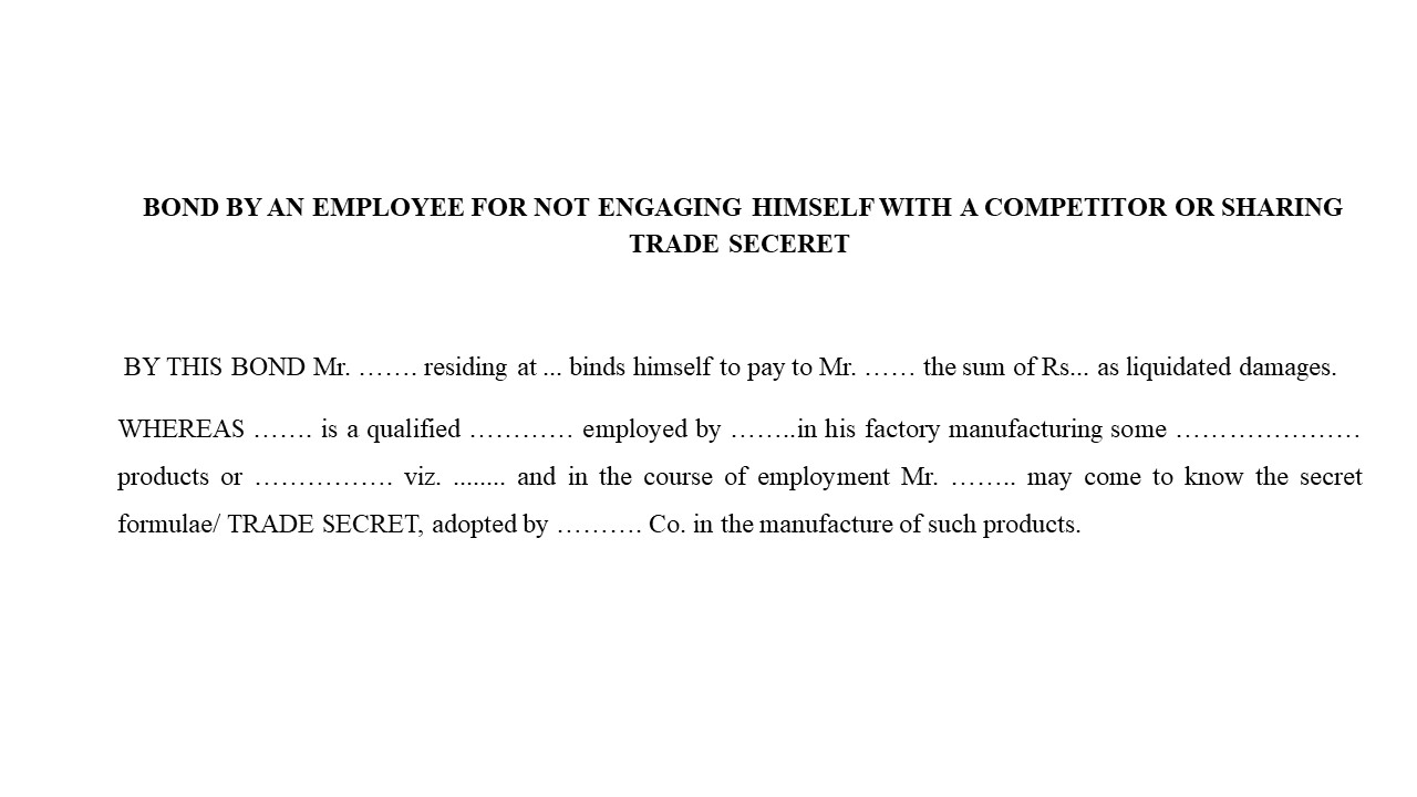 Bond by an Employer not Engaging Himself with a Competitor or Sharing Trade Secret Image