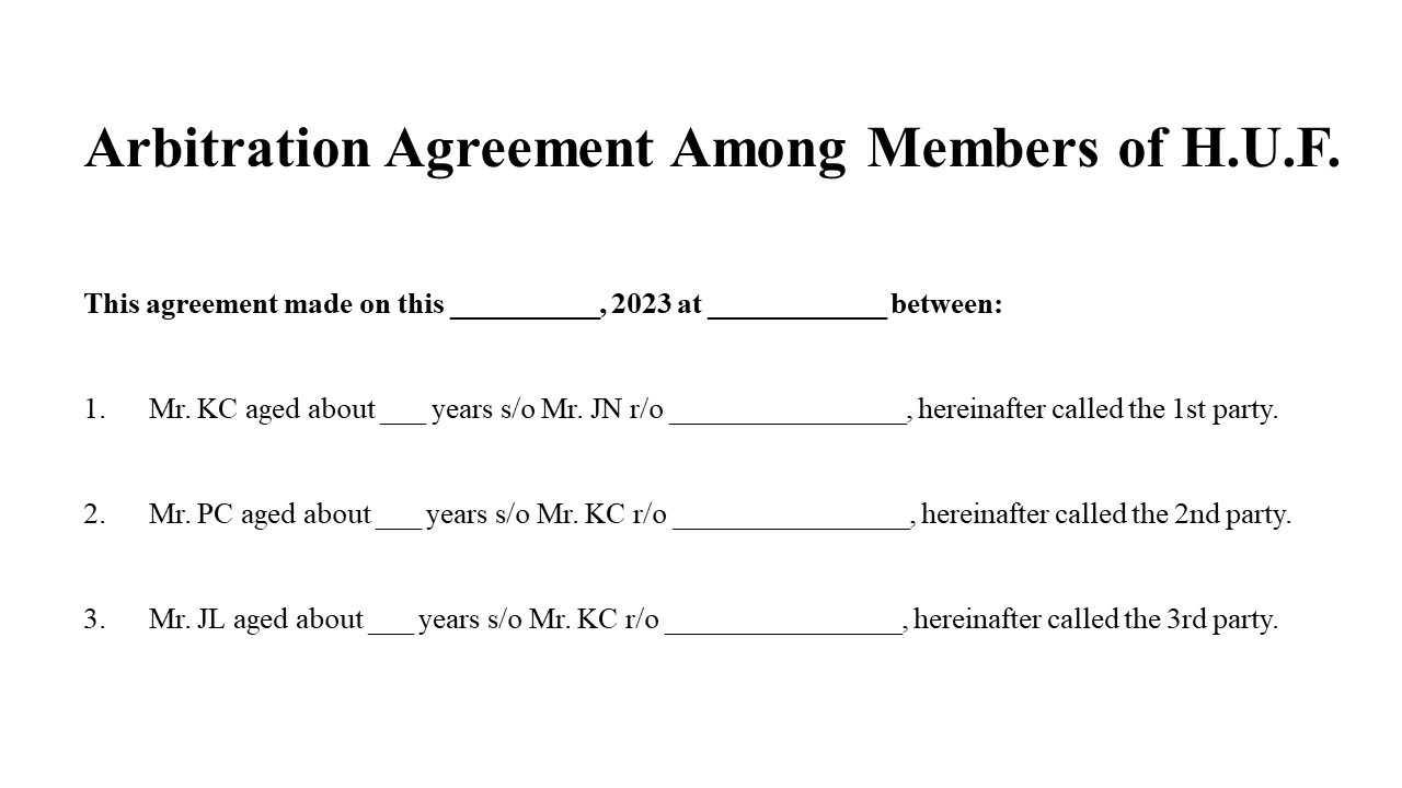 Format For Arbitration Agreement Among Members of H.U.F. Image
