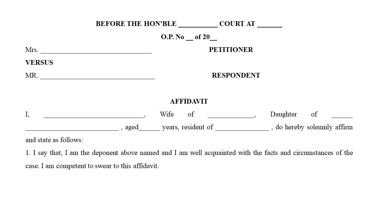 Format for affidavit (ONLY) for Dissolution of Marriage HMA Image