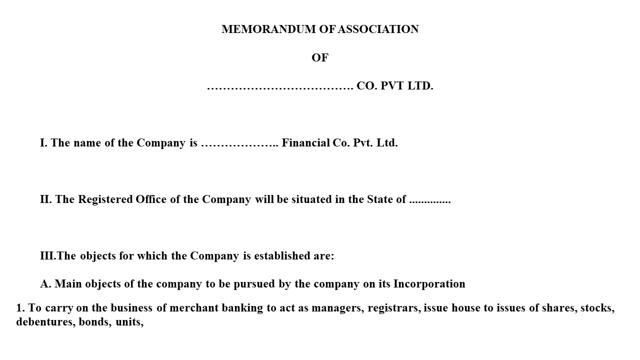 Format for Memorandum of Association for Merchant Banking Image