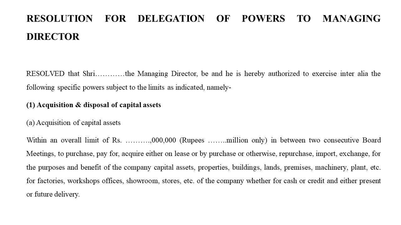 Format for Resolution for Delegation of Power to Managing Director Image