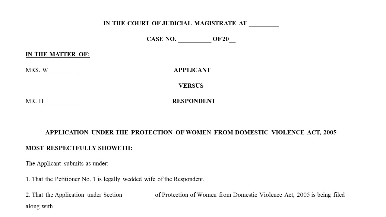 Format for Domestic Violence case Petition Image