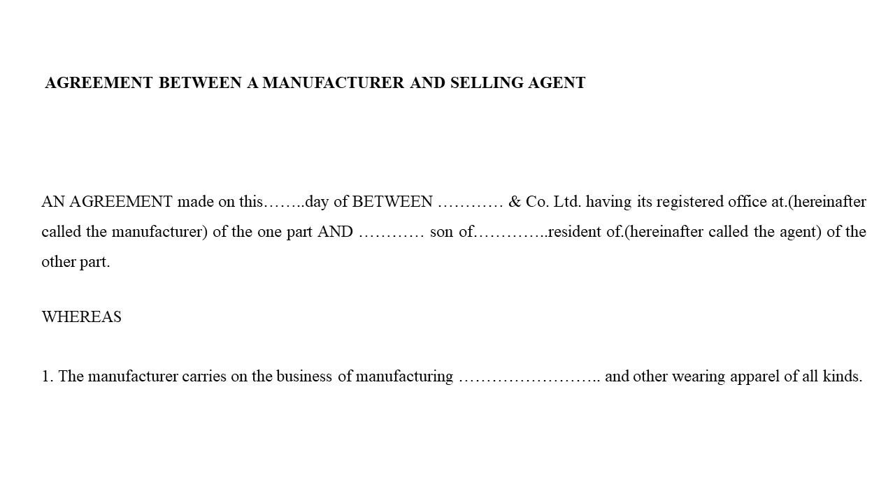  Format For Agreement between a Manufacturer and Selling Agent Image