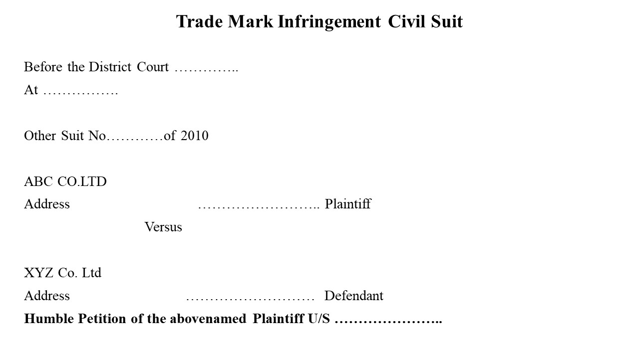  Format For Civil Suit petition for Infringement of Trade Mark Image