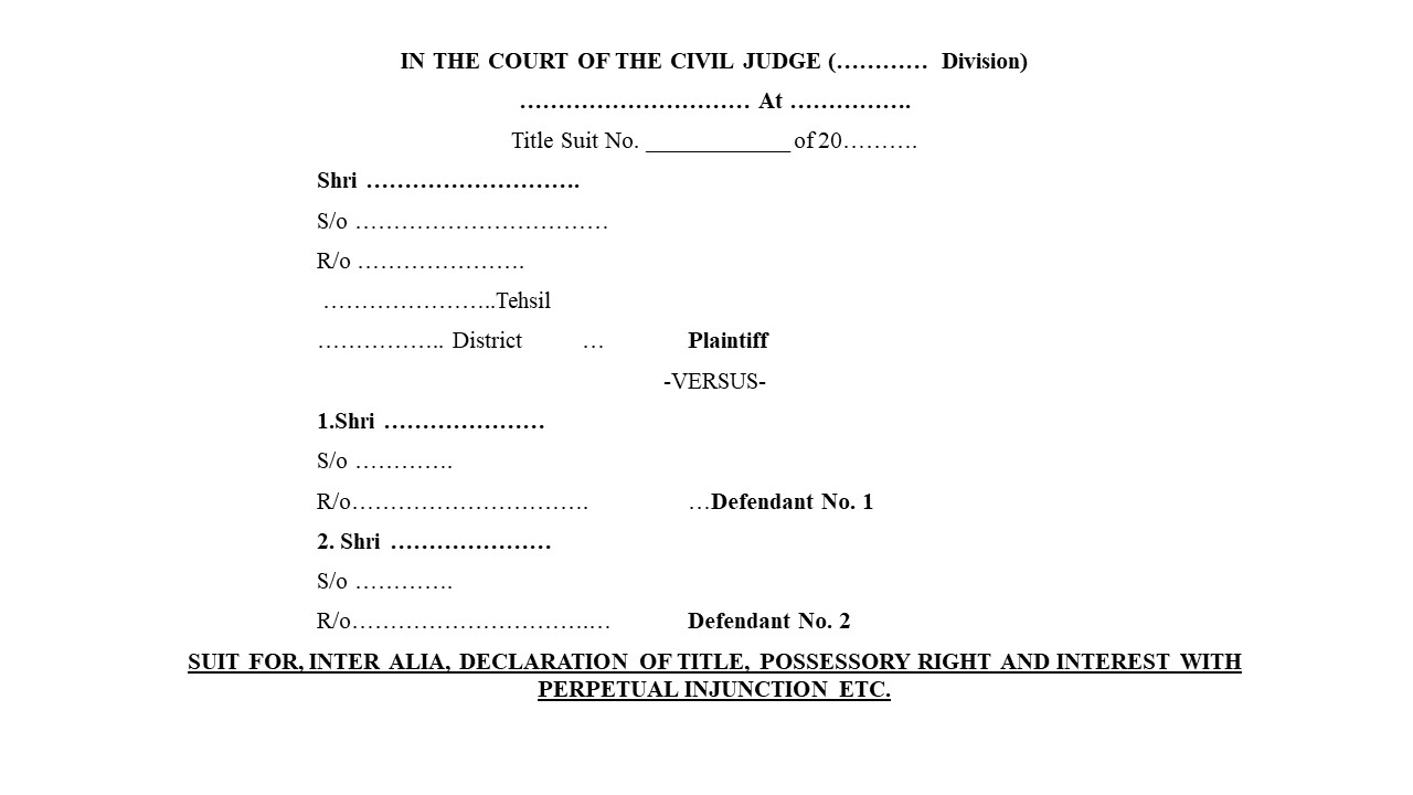  Format For Petition Civil Suit Filing Petition - For Declaration of Title   Image