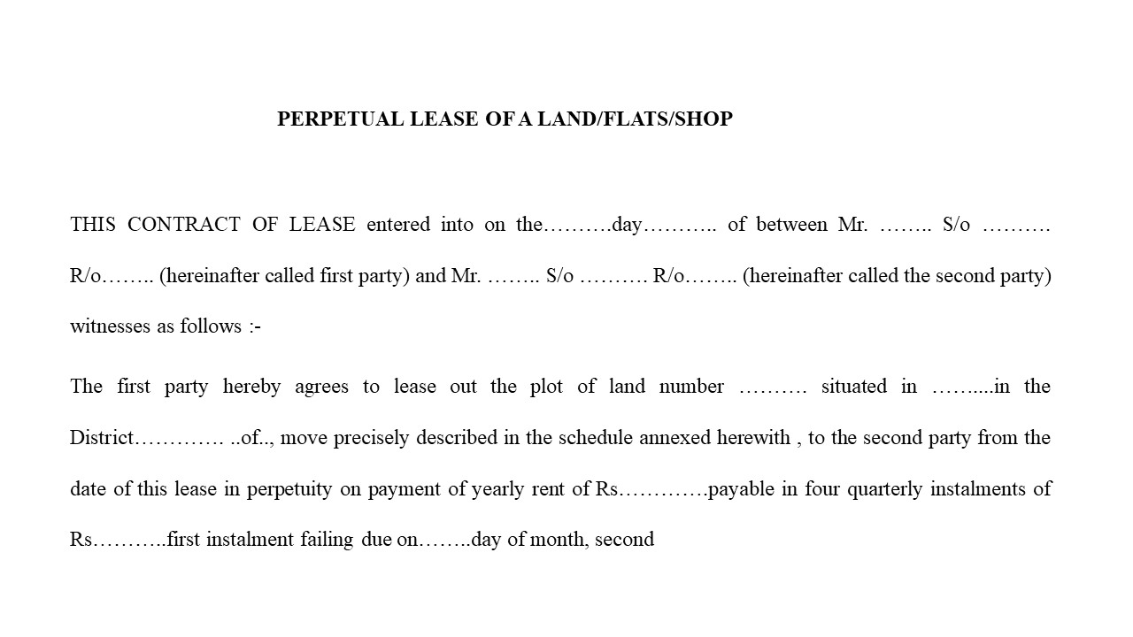 Format for Perpetual Lease of a Land/Flat/Shop Image
