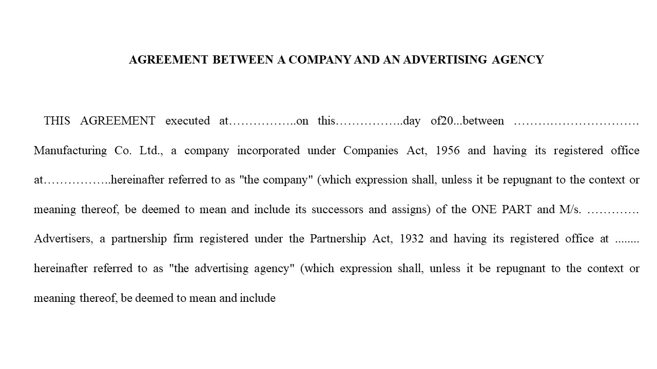 Format For Agreement Between a Company and Advertising Company Image