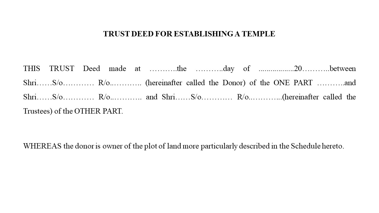 Format For Trust Deed for Establishing a Temple Image