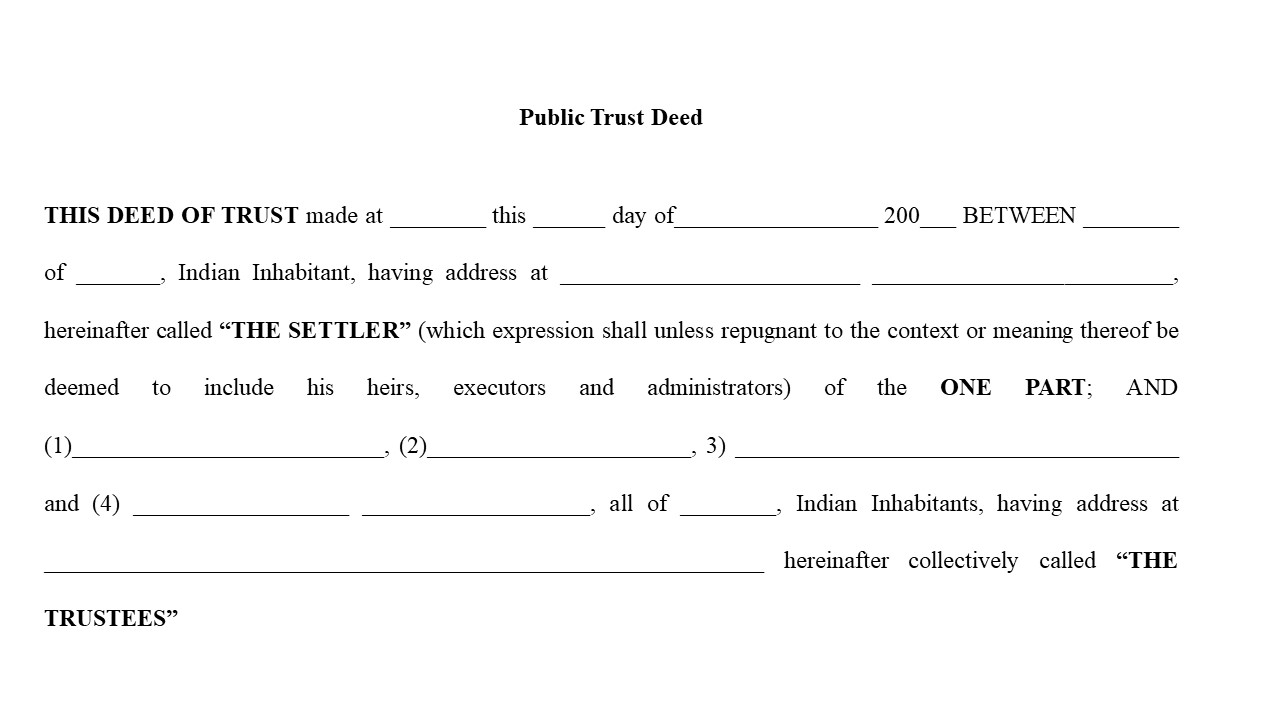 Format for Public Trust Deed Image