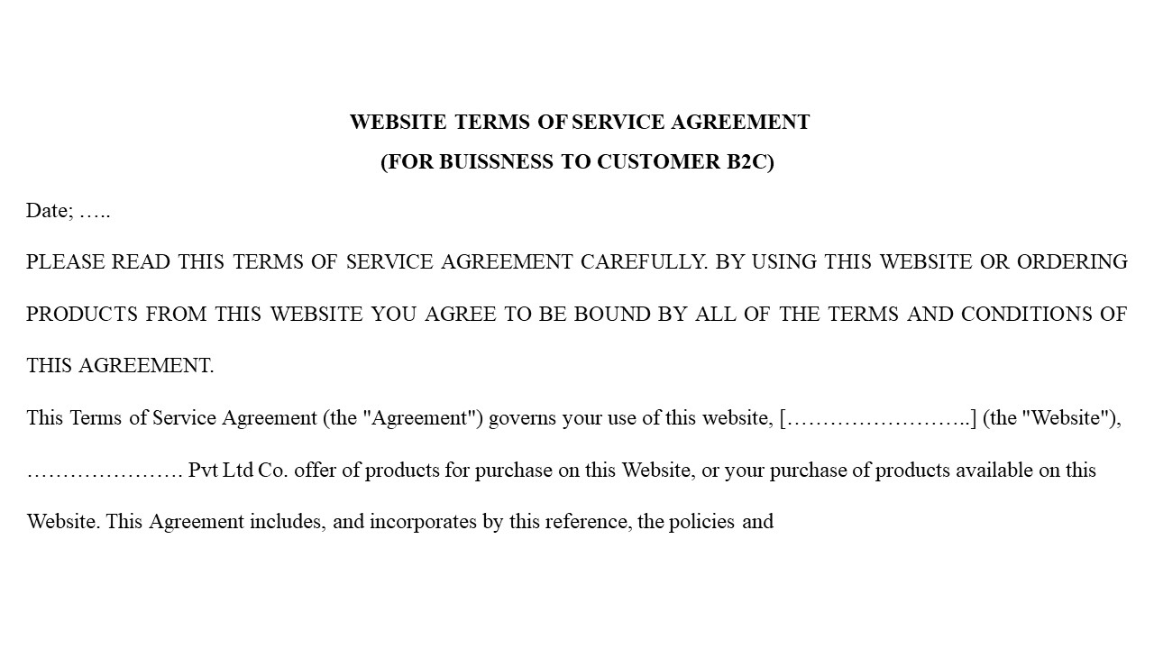 Format for Website Terms of Service Agreement (For Buissness to Customer B2C) Image