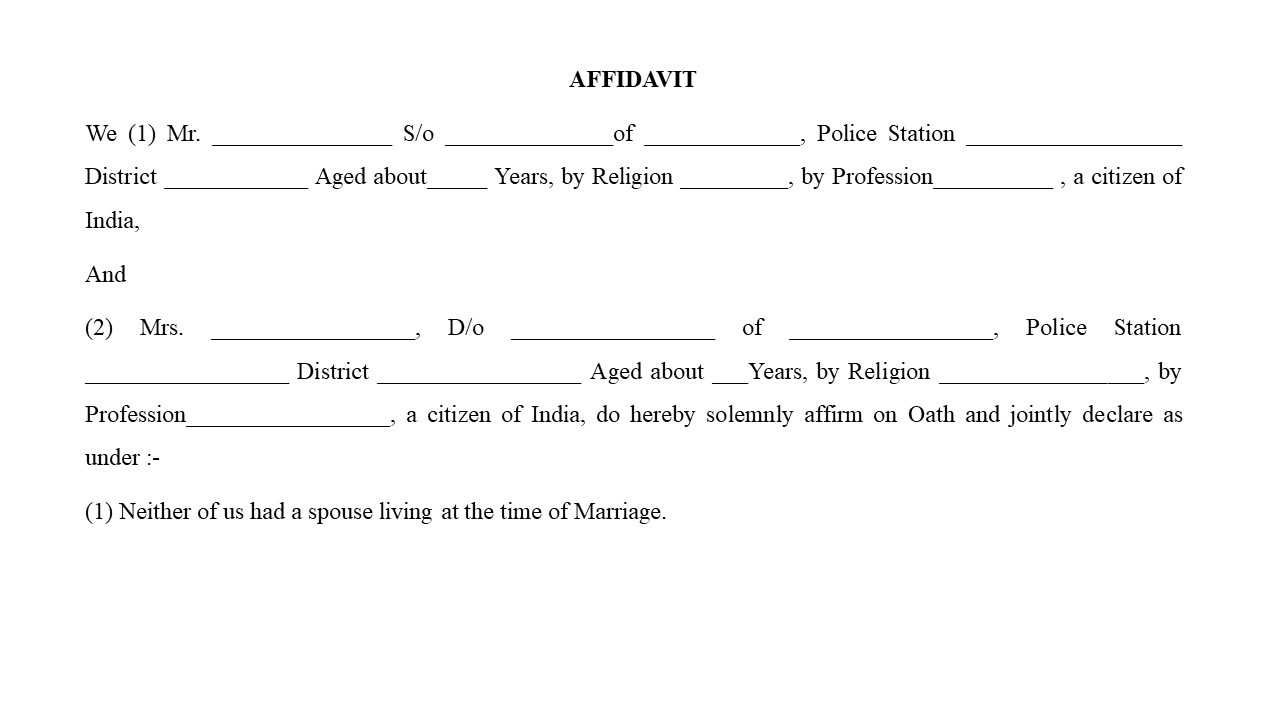 Format for Marriage Registration Affidavit Format Image