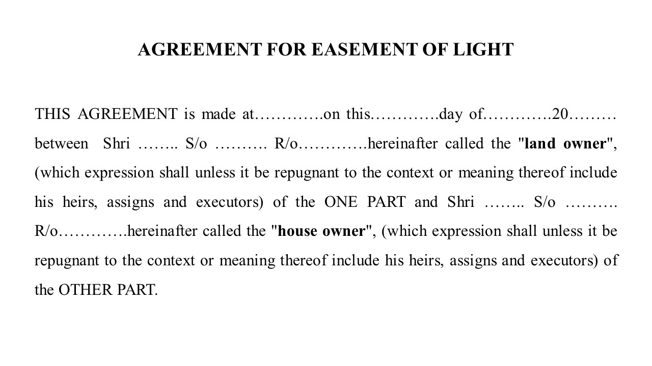 Format For Agreement for Easement of Light Image