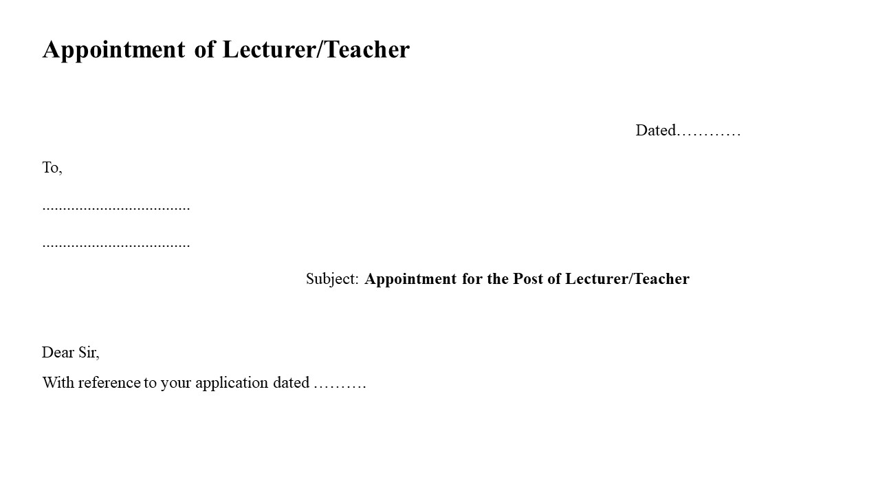 Appointment Letter of Lecturer/Teacher Image