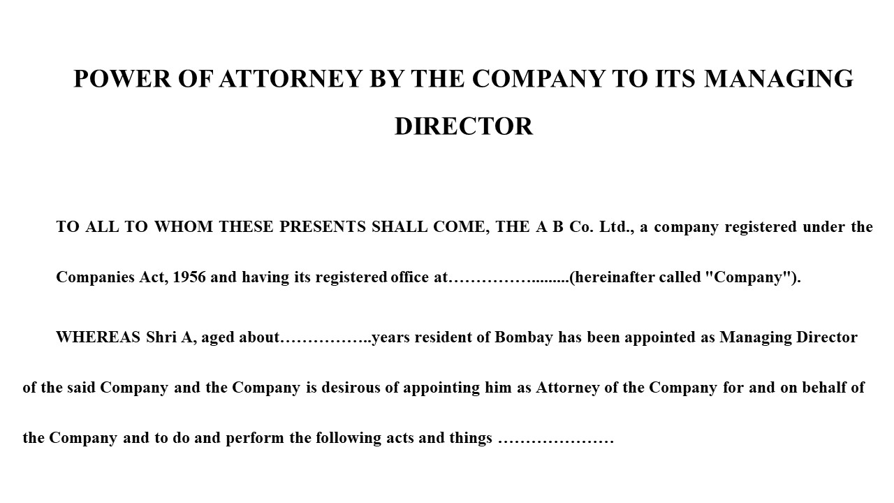 Format for Power of Attorney by the Company to its Managing Director Image
