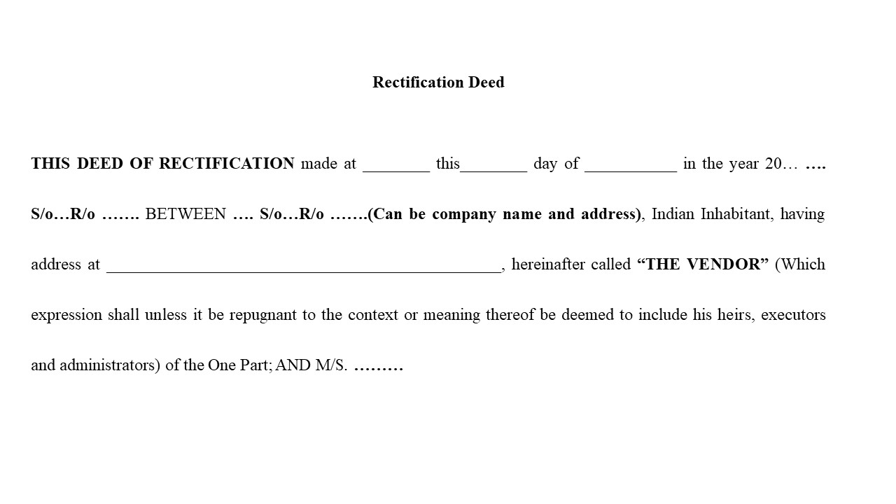Format for Rectification Deed Image
