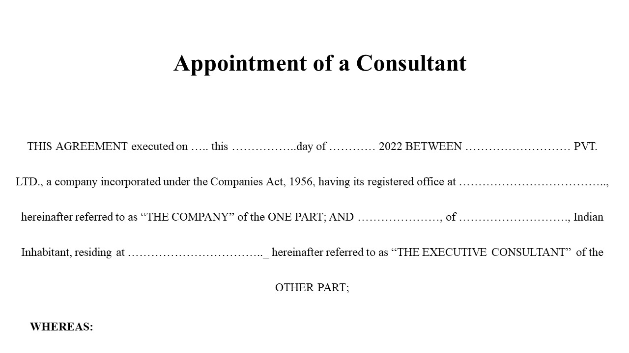 Format of a Appointment Letter of a Consultant Image