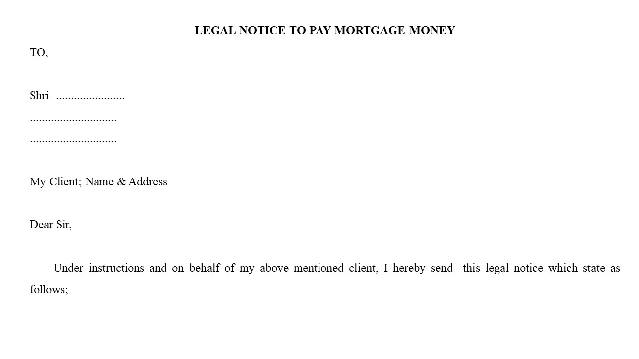 Format for Legal Notice to Pay Mortgage Money Image