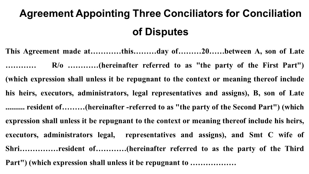 Format For Agreement Appointing Three Conciliators for Conciliation of Disputes Image