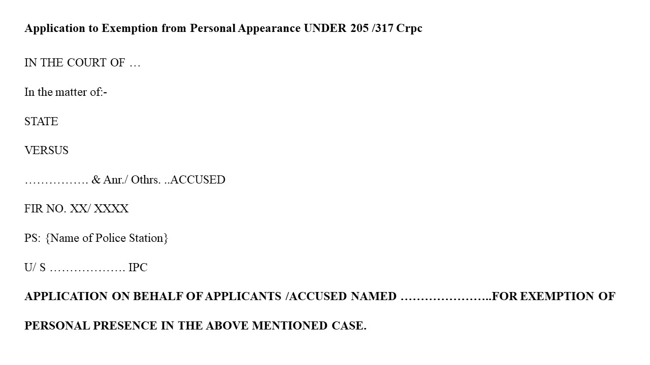 Application to Exemption from Personal Appearance under 205  Crpc  Image