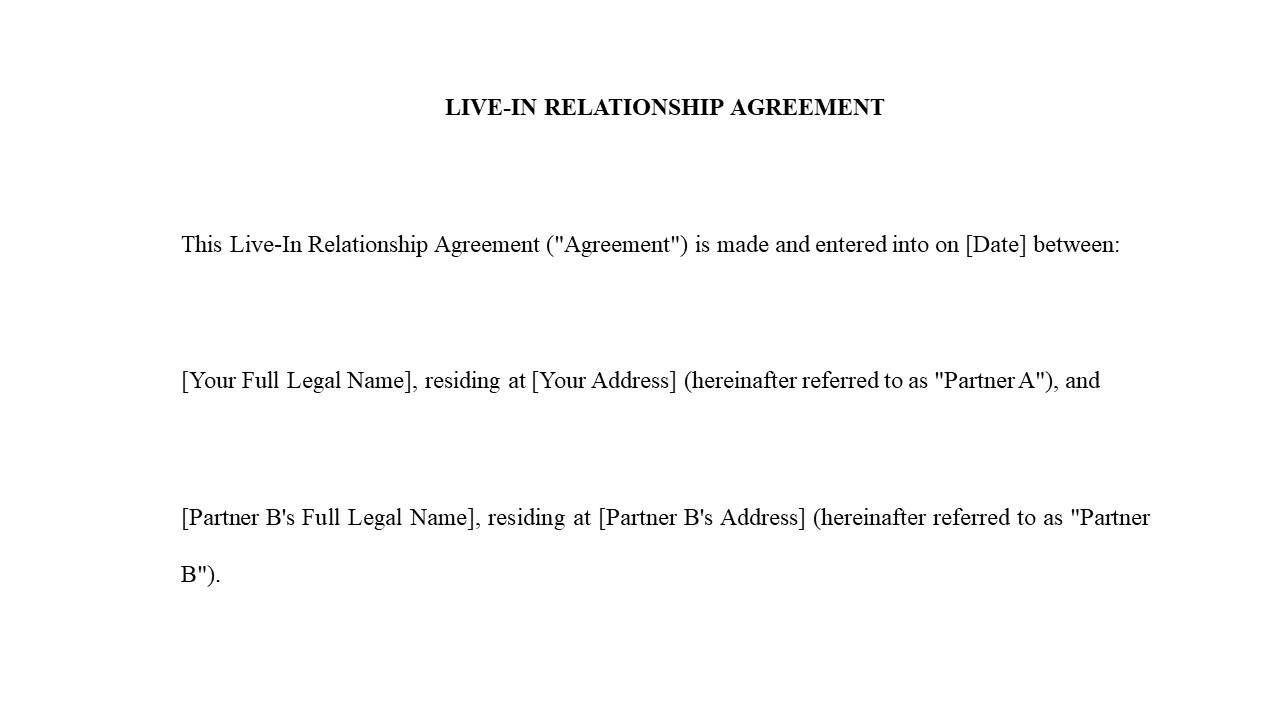 Format of Live in Relationship Agreement Image