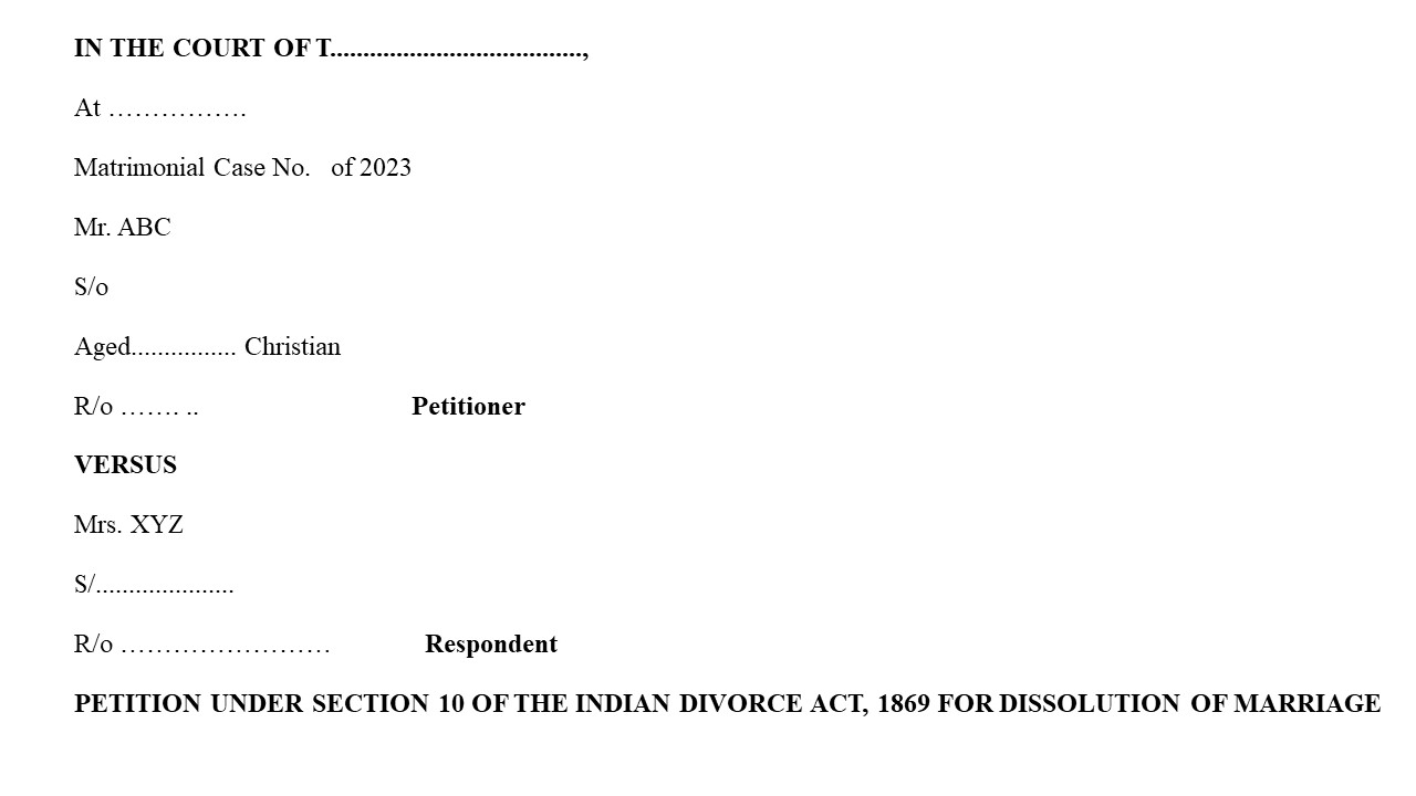 Format for Petition under section 10 of Indian Divorce Act Image