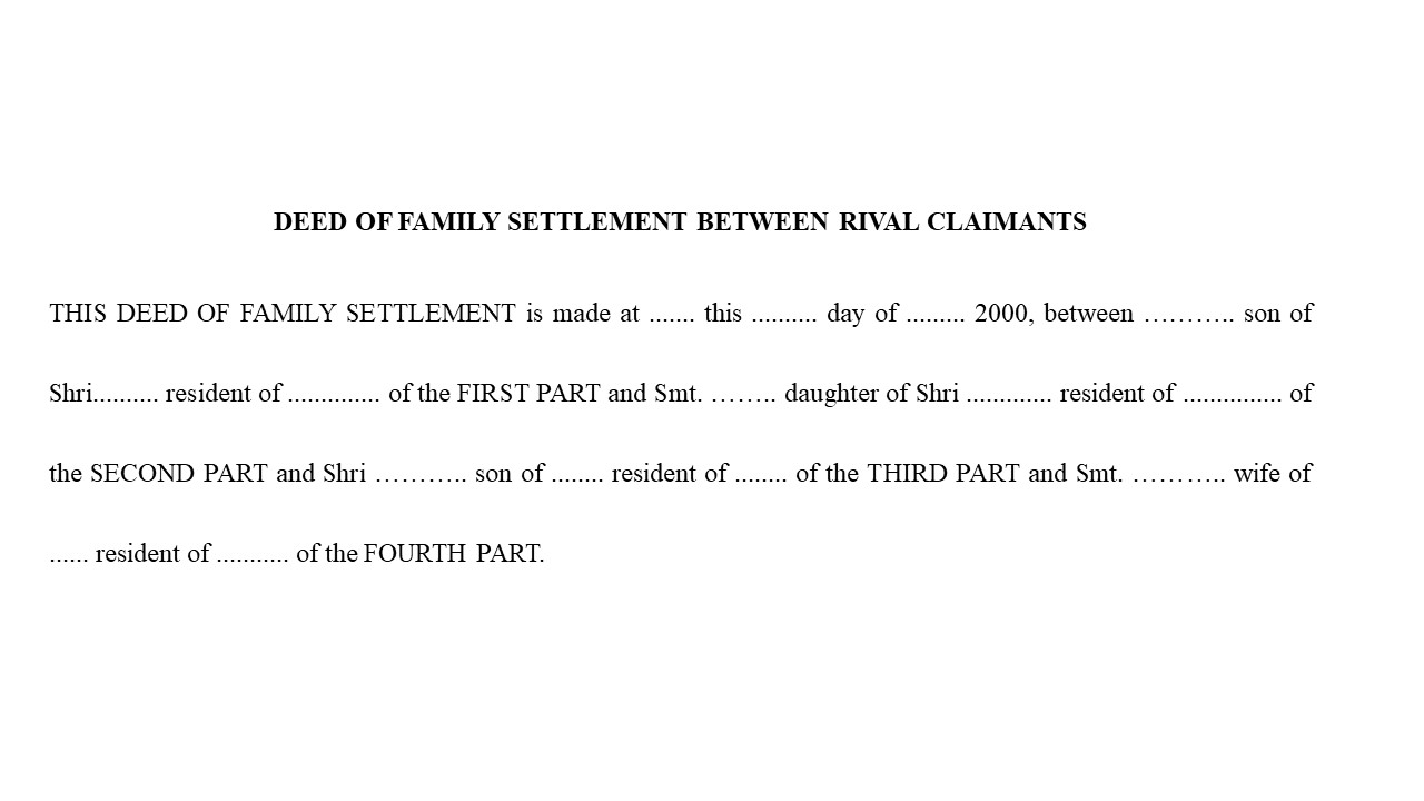  Format For Deed of Family Settlement Between Rival Claimants Image