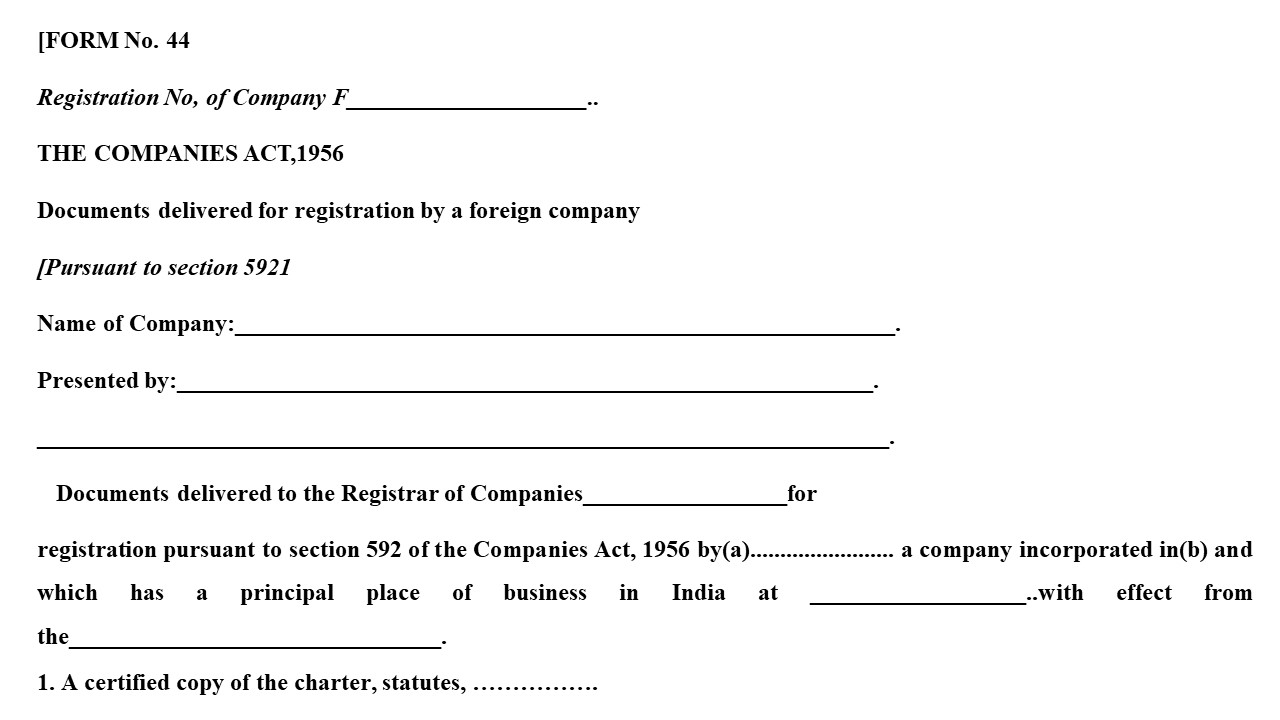 format of Form 44 - Companies Act 1956 Image