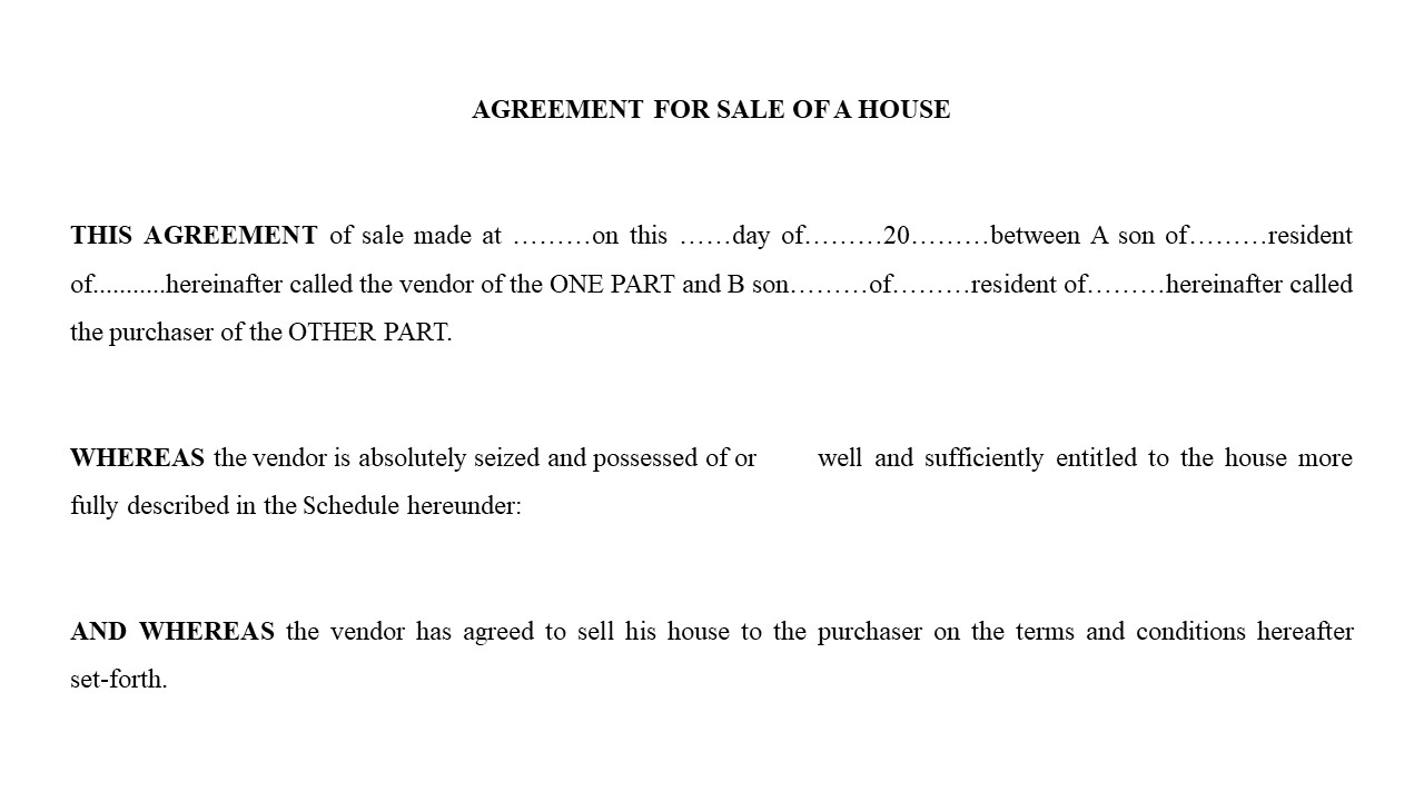  Format For Agreement for Sale of House Image