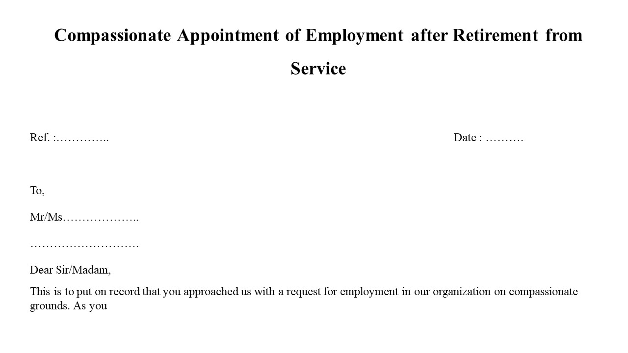 Compassionate Appointment Letter of Employment after Retirement from Service Image