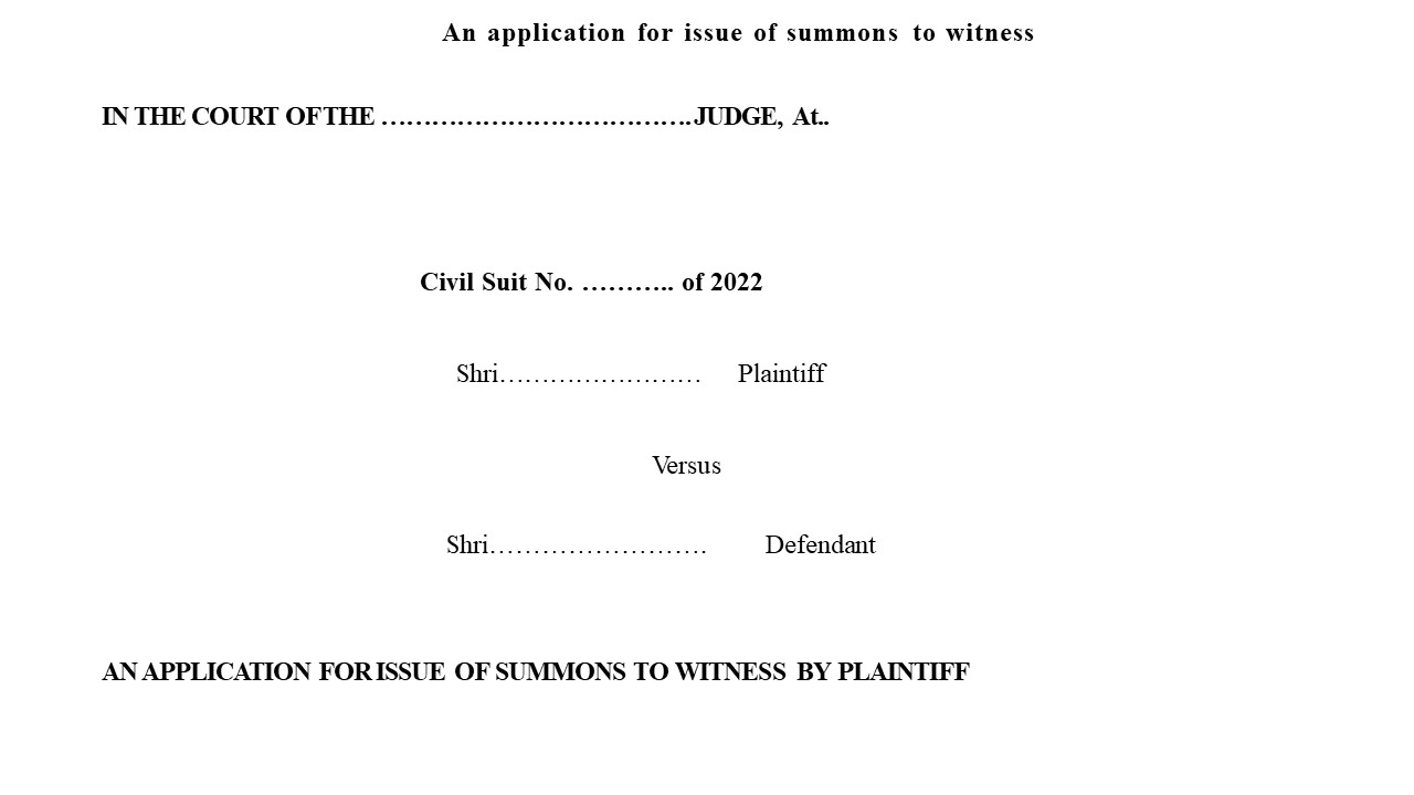  Format For Application for Issue of Summon to Witness Image