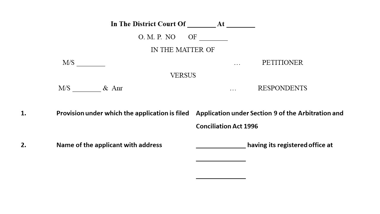 Format for Application under Section 9 of the Arbitration and Conciliation Act 1996 Image