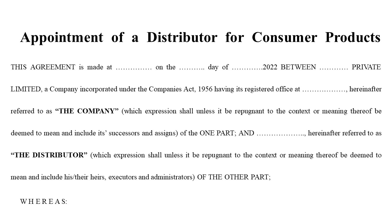 Appointment letter of a Distributor for Consumer Products Image