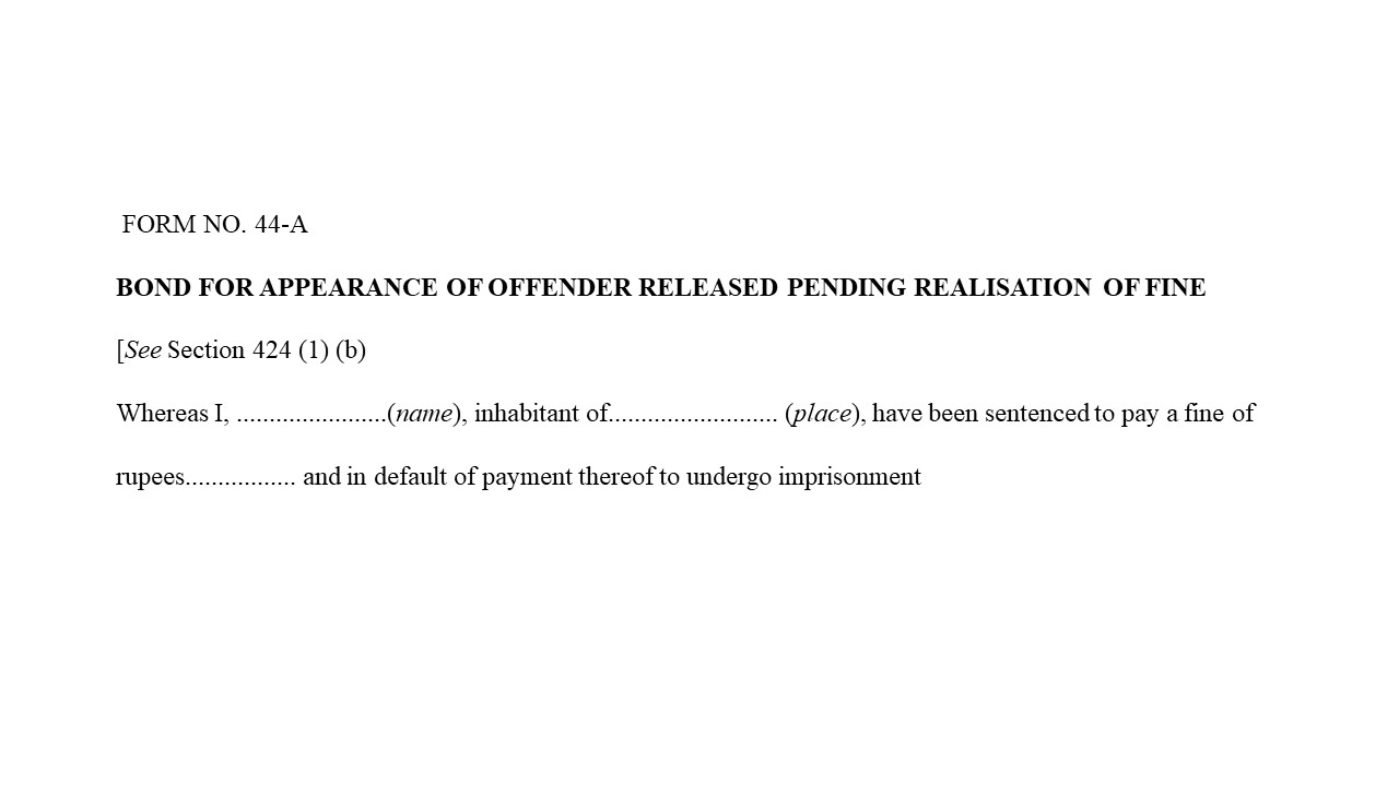  Format For Bond for Appearance of Offender Relased Pending Realisation of Fine Image